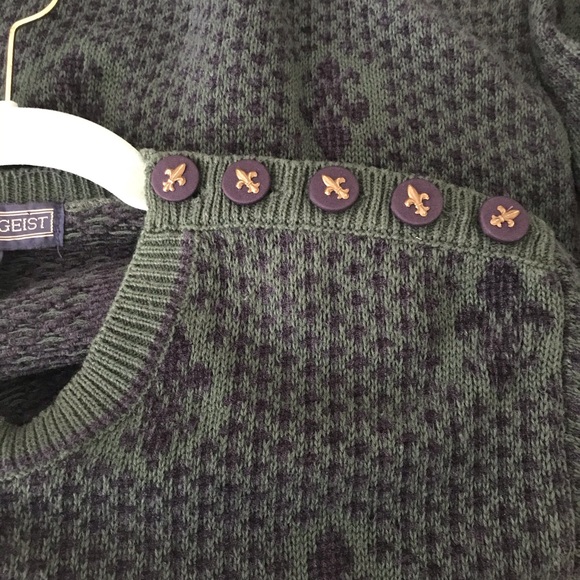 Vintage Herman Geist "Fleur de Lis" Green Sweater - Picture 6 of 6